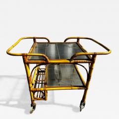 Mid Century Boho Chic Tiki Bamboo and Glass 2 Tier Rolling Bar Cart - 4521911