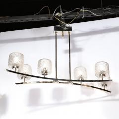 Mid Century Bow Form Polished Brass Nickel Pendant Chandelier W Mottled Glass - 3975933
