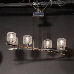 Mid Century Bow Form Polished Brass Nickel Pendant Chandelier W Mottled Glass - 3975938