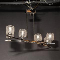 Mid Century Bow Form Polished Brass Nickel Pendant Chandelier W Mottled Glass - 3975941