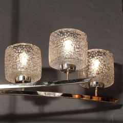 Mid Century Bow Form Polished Brass Nickel Pendant Chandelier W Mottled Glass - 3975955
