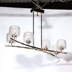 Mid Century Bow Form Polished Brass Nickel Pendant Chandelier W Mottled Glass - 3976017