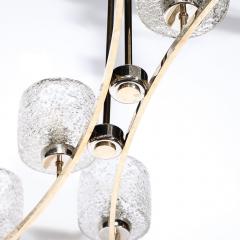 Mid Century Bow Form Polished Brass Nickel Pendant Chandelier W Mottled Glass - 3976086