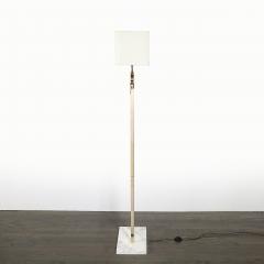 Mid Century Brass Arch Floor Lamp w Textured Glass Medallion White Marble - 4744964