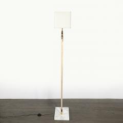 Mid Century Brass Arch Floor Lamp w Textured Glass Medallion White Marble - 4744967