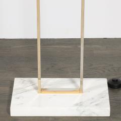 Mid Century Brass Arch Floor Lamp w Textured Glass Medallion White Marble - 4744976