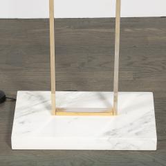 Mid Century Brass Arch Floor Lamp w Textured Glass Medallion White Marble - 4744978