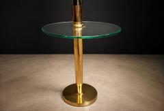 Mid Century Brass Floor Lamp with Integrated Glass Shelf and Pleated Shade - 4526632