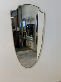 Mid Century Brass Framed Shield Form Wall Mirror - 4291996