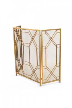 Mid Century Brass Framed Tri Fold Fire Screen - 4669525