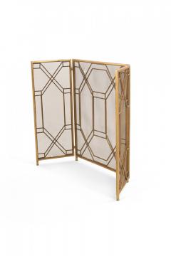 Mid Century Brass Framed Tri Fold Fire Screen - 4669529