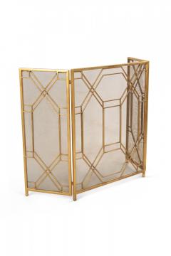 Mid Century Brass Framed Tri Fold Fire Screen - 4669531