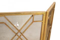 Mid Century Brass Framed Tri Fold Fire Screen - 4669532
