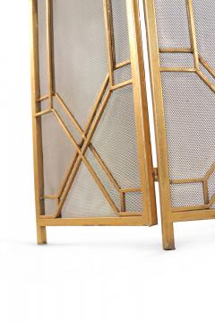 Mid Century Brass Framed Tri Fold Fire Screen - 4669534