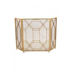 Mid Century Brass Framed Tri Fold Fire Screen - 4709333