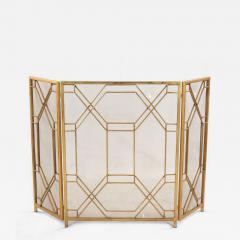 Mid Century Brass Framed Tri Fold Fire Screen - 4709402