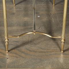 Mid Century Brass Inset Vitrolite Top Accent Side Table w Fluted Detailing - 4792496