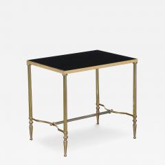 Mid Century Brass Inset Vitrolite Top Accent Side Table w Fluted Detailing - 4792980