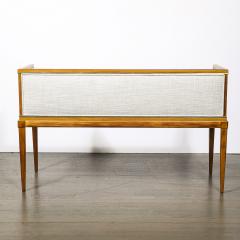 Mid Century Brass Lined Walnut Settee w Cane Detailing Holly Hunt Upholstery - 4622406