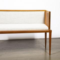 Mid Century Brass Lined Walnut Settee w Cane Detailing Holly Hunt Upholstery - 4622446