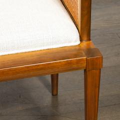 Mid Century Brass Lined Walnut Settee w Cane Detailing Holly Hunt Upholstery - 4622447