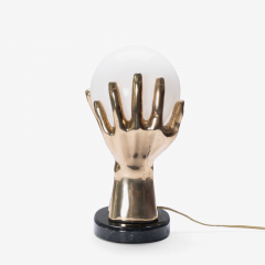 Mid Century Brass Marble Hands Accent Lamp - 2743423