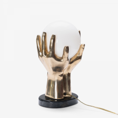 Mid Century Brass Marble Hands Accent Lamp - 2743426