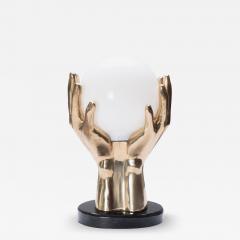 Mid Century Brass Marble Hands Accent Lamp - 2747799