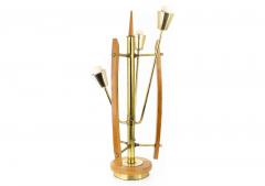 Mid Century Brass Walnut 3 Light Table Lamp - 3692178