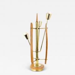 Mid Century Brass Walnut 3 Light Table Lamp - 3731832