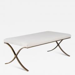 Mid Century Brass X Bench in White Italian Boucl  - 3111111