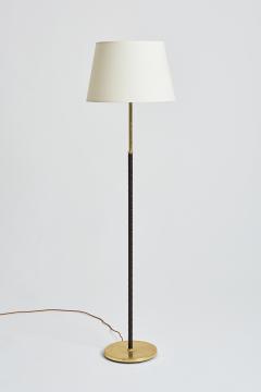 Mid Century Brass and Black Leather Floor Lamp - 2085989