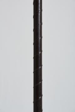Mid Century Brass and Black Leather Floor Lamp - 2085992
