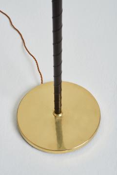 Mid Century Brass and Black Leather Floor Lamp - 2085993