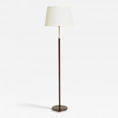 Mid Century Brass and Brown Faux Leather Floor Lamp - 2571291