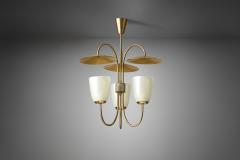 Mid Century Brass and Glass Ceiling Lamp Scandinavia 1950s - 2057036