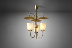 Mid Century Brass and Glass Ceiling Lamp Scandinavia 1950s - 2057039