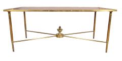 Mid Century Brass and Leather Coffee Table - 3738580