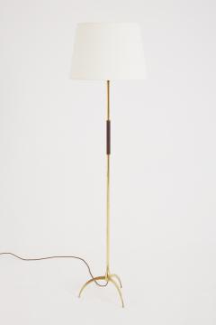 Mid Century Brass and Leather Floor Lamp - 2585437