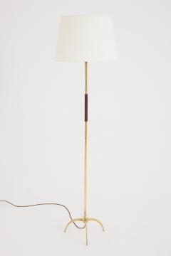 Mid Century Brass and Leather Floor Lamp - 2585439