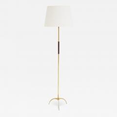 Mid Century Brass and Leather Floor Lamp - 2585448