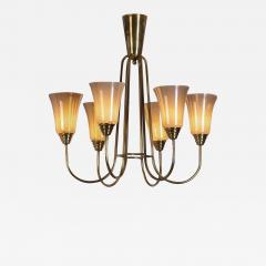 Mid Century Brass and Opal ER 68 6 Chandelier for Itsu Finland ca 1950s - 3546774