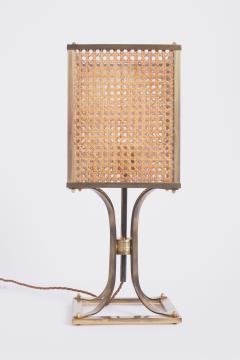 Mid Century Brass and Rattan Table Lamp - 3667082