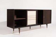 Mid Century Brass and Walnut Credenza C 1950s - 2884551