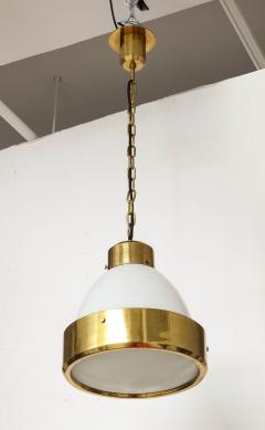 Mid Century Brass and White Opaline Glass Pendant - 2619257