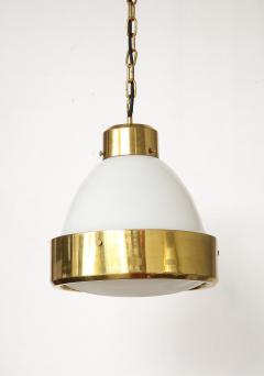 Mid Century Brass and White Opaline Glass Pendant - 2619259
