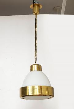 Mid Century Brass and White Opaline Glass Pendant - 2619263