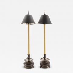 Mid Century Bronze Hispano Capstan Candlestick Lamps - 1685161