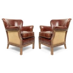 Mid Century Brown Leather Club Chairs - 4717906