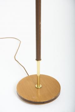 Mid Century Brown Leather and Brass Floor Lamp - 4095684